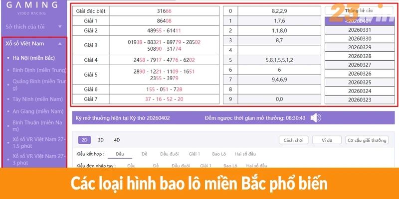 Các loại hình bao lô miền Bắc phổ biến