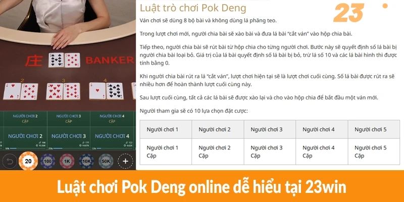 Luật chơi Pok Deng online dễ hiểu tại 23win