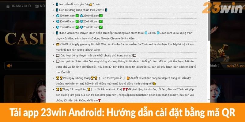 Tải app 23win Android: Hướng dẫn cài đặt bằng mã QR