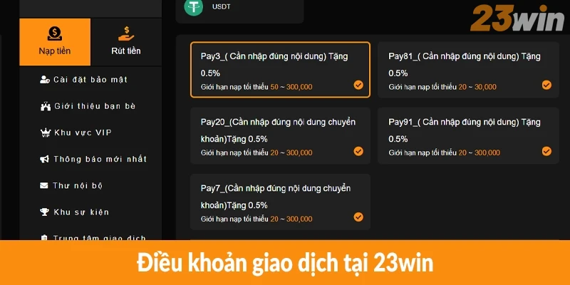 Điều khoản giao dịch tại 23win