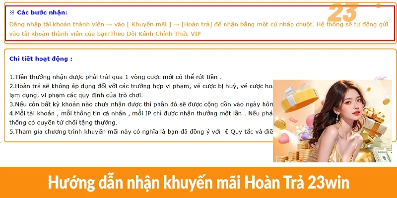 Hướng dẫn nhận khuyến mãi Hoàn Trả 23win