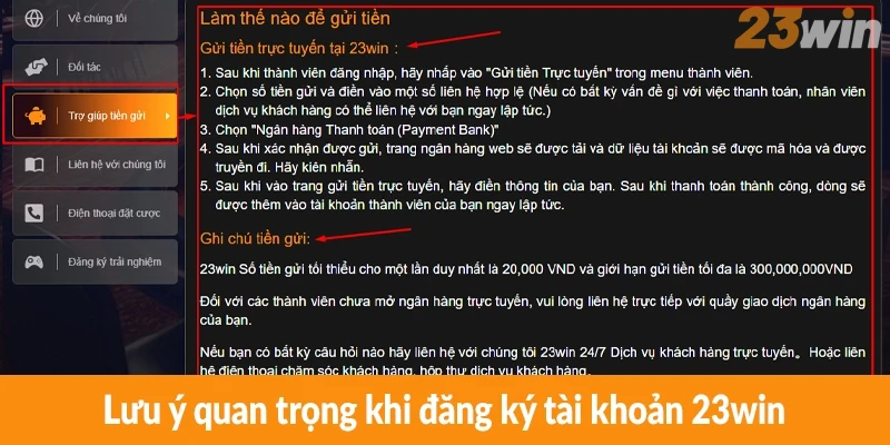 Lưu ý quan trọng khi đăng ký tài khoản 23win