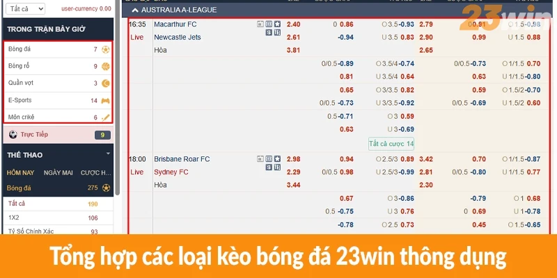 Tổng hợp các loại kèo bóng đá 23win thông dụng